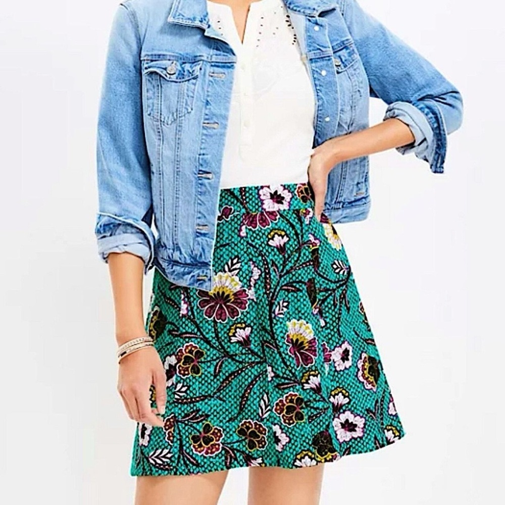 LOFT Petites NWT Jade/Purple Floral A-Line Skirt - Size 10 P